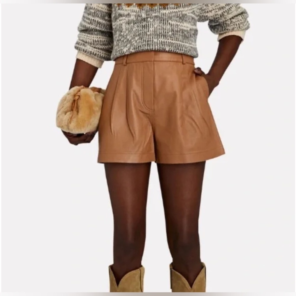 FRAME Pleated 100% Leather Shorts